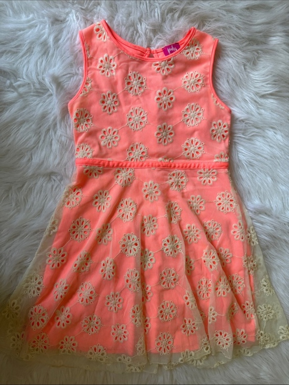 Pinky Coral Pink Floral Lace Fit-and-Flare Dress